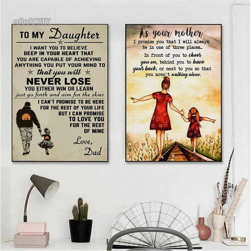 Mother and Father To Daughter Gift Posters Prints Canvas Painting Letter