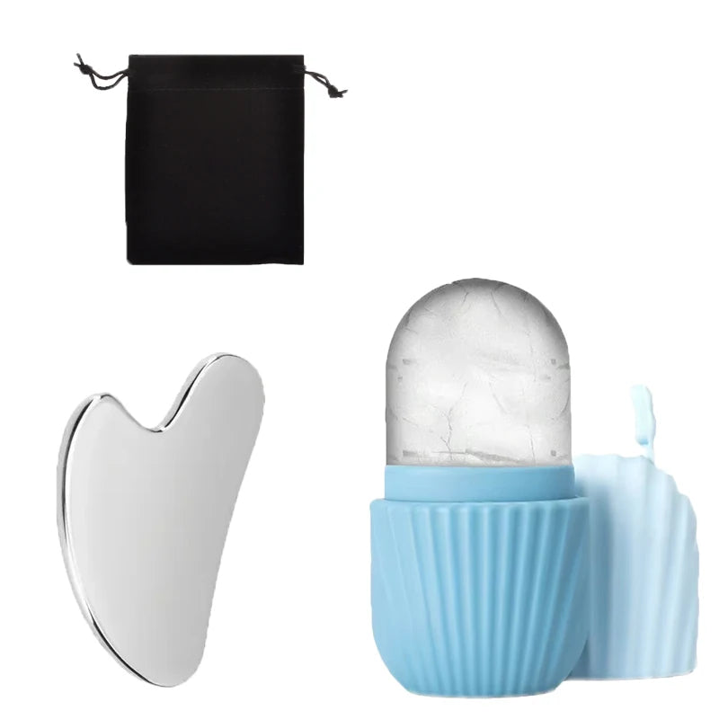 1/3PCS Ice Face Roller Stainless Steel Gua Sha Board Set Facial Massager