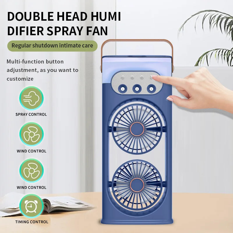 2026 Double-Head Spray Fan – Portable Cooling & Humidifier