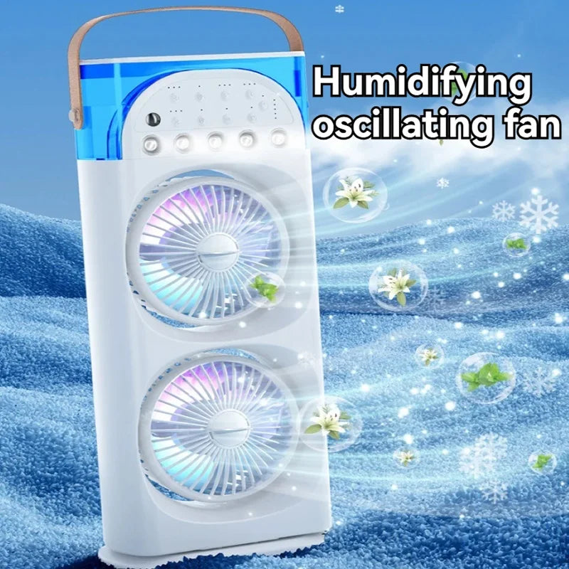 2026 Double-Head Spray Fan – Portable Cooling & Humidifier