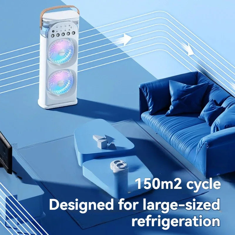 2026 Double-Head Spray Fan – Portable Cooling & Humidifier
