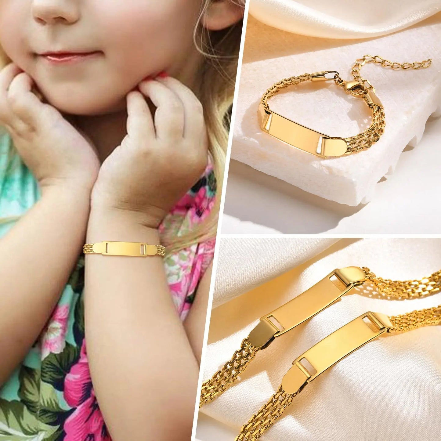 Vnox Personalized Mom Daughter Name Baby Bracelets, Gold Color