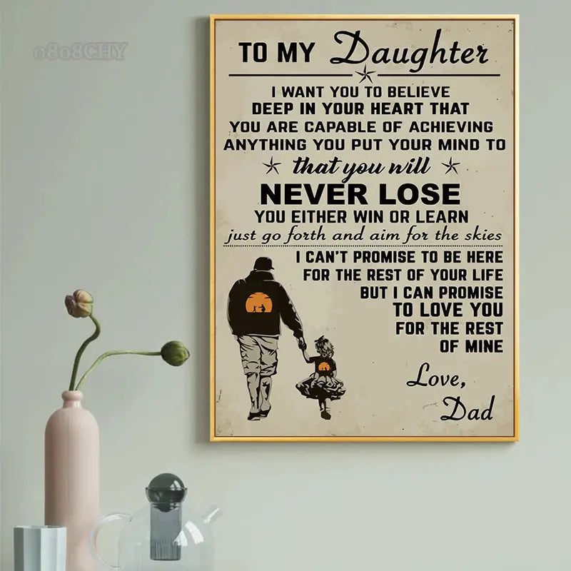 Mother and Father To Daughter Gift Posters Prints Canvas Painting Letter