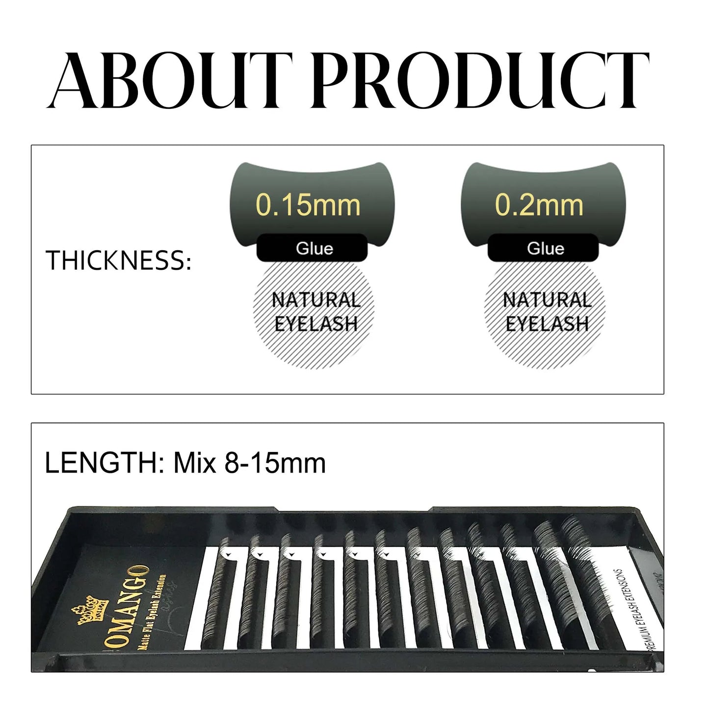 CoMango Ellipse Flat False Eyelash Extension Semi-permanent Black Grey