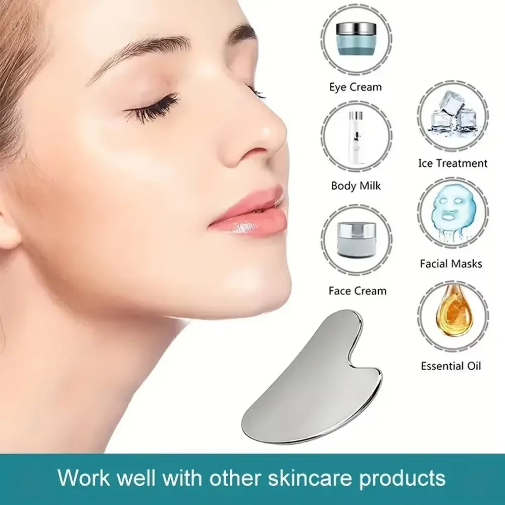 1/3PCS Ice Face Roller Stainless Steel Gua Sha Board Set Facial Massager