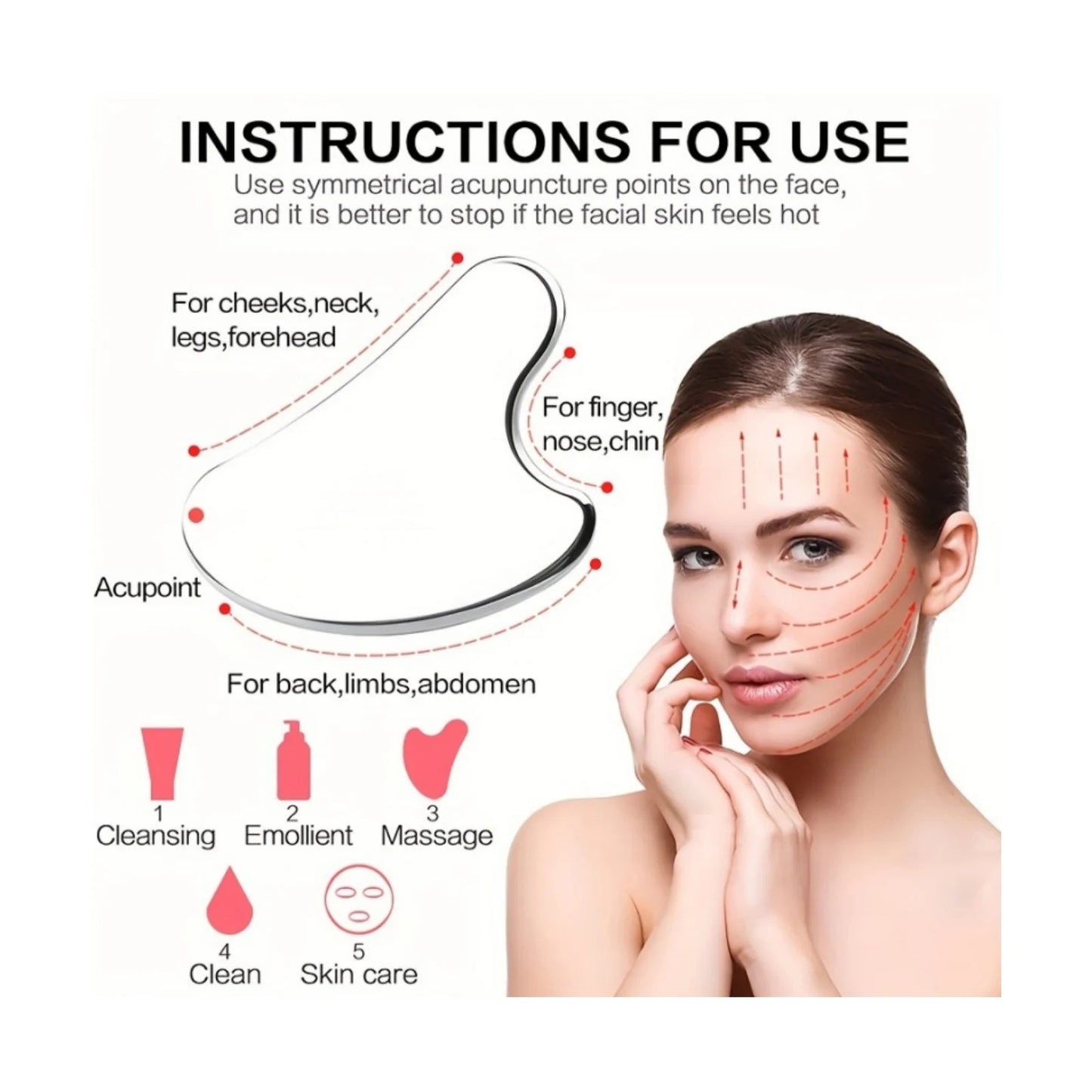 1/3PCS Ice Face Roller Stainless Steel Gua Sha Board Set Facial Massager