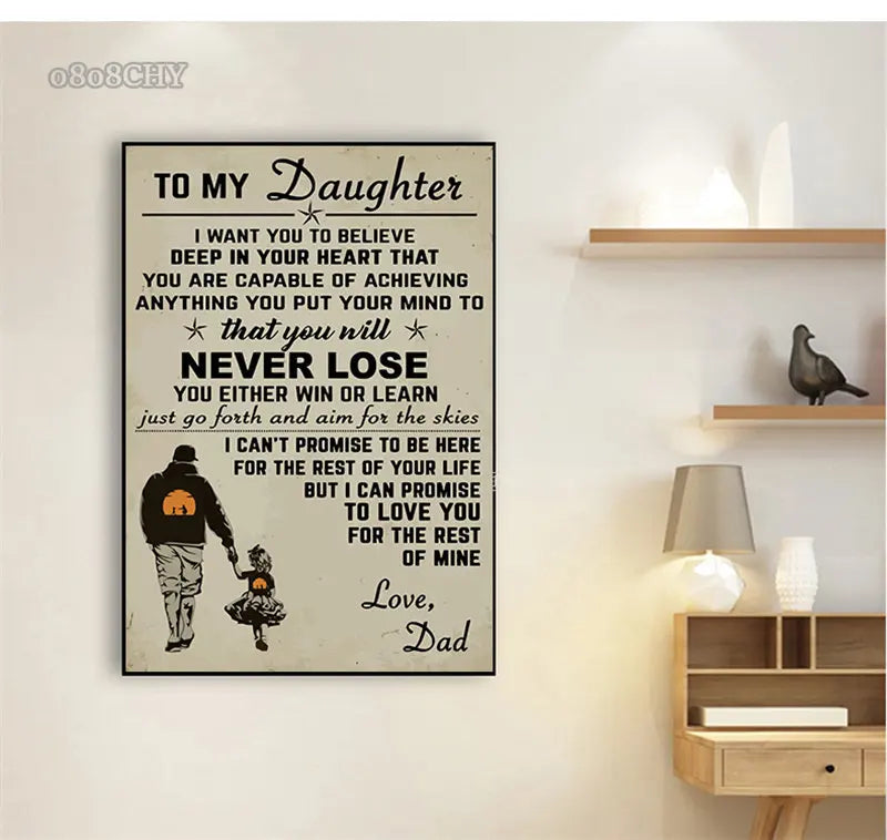 Mother and Father To Daughter Gift Posters Prints Canvas Painting Letter