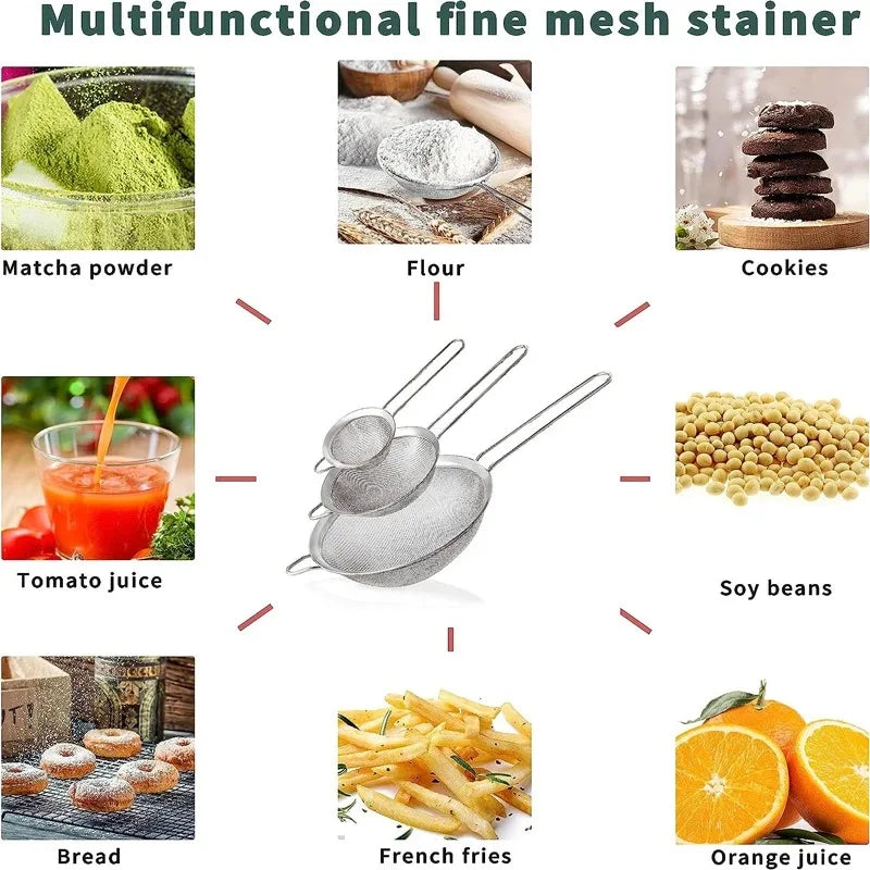 Mesh Filter Sieve Stainless Steel Slotted Spoon Kitchen Set of 3