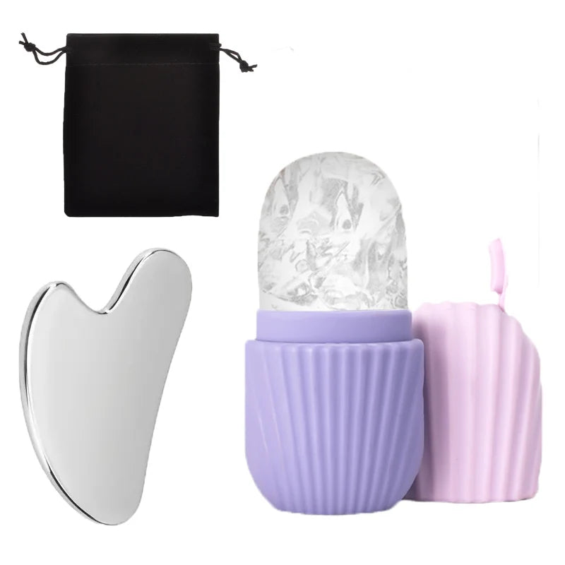1/3PCS Ice Face Roller Stainless Steel Gua Sha Board Set Facial Massager