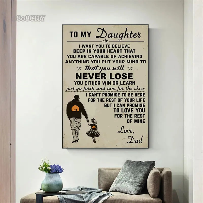 Mother and Father To Daughter Gift Posters Prints Canvas Painting Letter